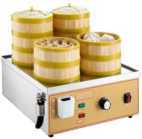 KJZQXYX Four-Hole Electric Food Steamer, Commercial Steamed Buns Machine, Stainless Steel Home Food Steaming Machine