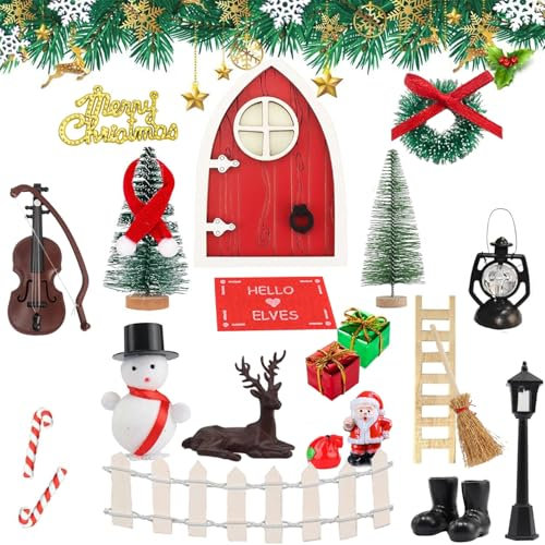 Porta Degli Elfi di Natale, 24PCS Porta Elfo Natale Accessori per Porta Gnomo Natale Set, Natale in Miniatura Casa delle Bambole, DIY Porta Elfo Natale Kit Miniature, Mini Decorazioni Natalizie Kit