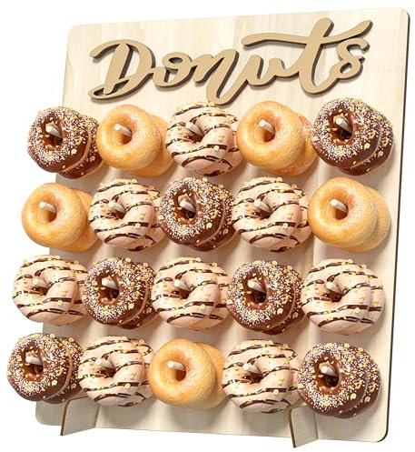 CORTNK Donut-Wandständer, Donut-Halter aus Holz, 20 Donuts, Donut-Halter, Brett für Donut-Grow Up Party, Geburtstag, Hochzeit, Babyparty, Donut-Party-Dekorationen (Natur)