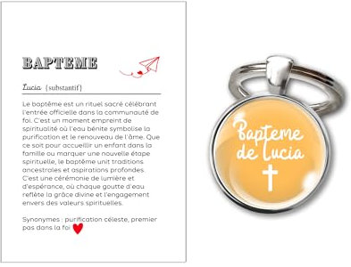 Porte-clés cabochon - Carte définition Bapteme Communion - Cadeau homme femme enfant personnalisé personnalisable prénom texte Idée, Anniversaire ou Noël, Accessoire (BAPTEME)