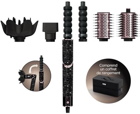 Shark FlexStyle Sparkle Limited Edition Black Diamond 5-in-1 Haarstyler & -trockner mit Lockenaufsatz, Paddelbürste, Ovalbürste, Konzentrator, Diffusor, Aufbewahrungsbox, ohne Hitzeschäden HD446JBEU