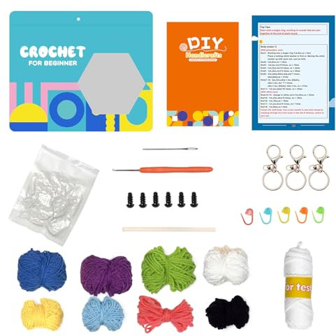 YIZITU Häkel-Set mit Frosch, Eule, Pinguine, für Anfänger, mit Garn, Häkelnadel, Stricknadel, Marker, Augen