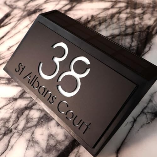 K Smart Sign | LaLuce LED F2728 | House Plaques With Back Lit Illuminated Numbers House Signs Door Number For Wall House With Light Name Number Sign For Outside (A4 - BLACK MODERN)