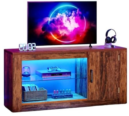 YITAHOME TV Schrank, Lowboard für Fernseher mit LED, Fernsehkommod für Wohnzimmer, 51cm hoch Moderner TV-Schrank mit Transparenter Ebenenrahmen