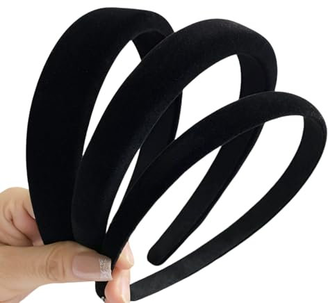 3 pièces de velours serre-tête femme noir, 3 tailles serre-tête large en velours pour femme noir large,pour les filles femmes Noël Halloween Carnaval (1.5cm 2cm 3cm)