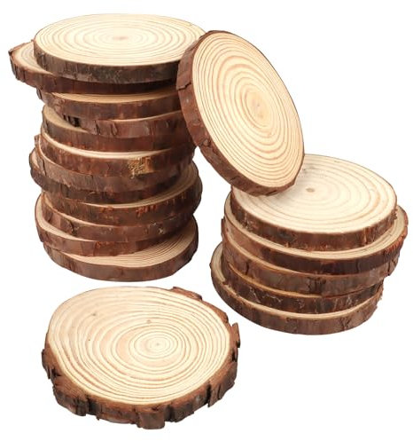 VMUTGA 20 Pièces Rondin de Bois, 9-10cm de Diametre Dessous De Verre Naturel Bois Rond sans Trou Tranches de Bois Deco Disque Rondelles en Bois Brut pour Bricolage Artisanat Mariage Décoration