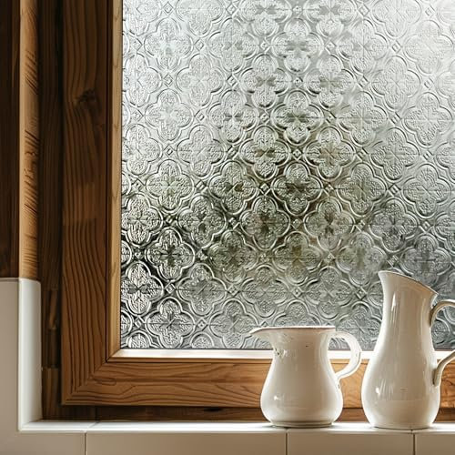 Fensterfolie selbstklebend 3D Buntglas-Fensterfolie Fenster-Sichtschutzfolie für Badezimmer, Haustür, Haus, Sonnenschutz, Wärmeschutz, statisches Kleben, Weiß 44X120CM