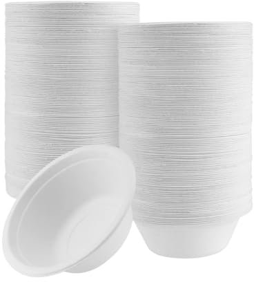 NokarOnline Paper Bowls 500ml Sugarcane Disposable Bowls – White Paper Bowls for Side Dishes, Salads, Soups & Desserts – Sturdy Compostable Bowls for Parties, Catering, and Everyday Use (50)