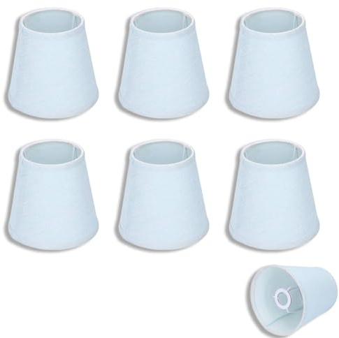 6 Stück kleine Lampenschirme, E14-Lampenschirme, zum Aufstecken, Kronleuchter-Lampenschirme, Stoff-Lichtabdeckung, Ersatzschirm für Tisch- und Bodenanhänger, Hellblau