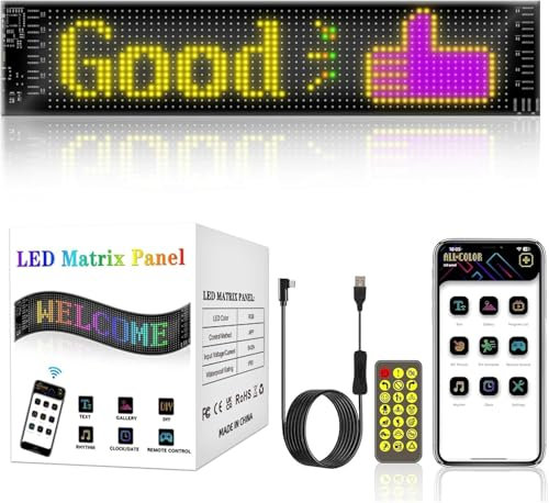 Euakee LED-Matrix-Panel APP-Steuerung, flexible LED-Bildschirm Scrolling Text Pattern Animation Zeichen für Auto Shop Bar Party Business Festival Home Decor, 4,02x13,7 in