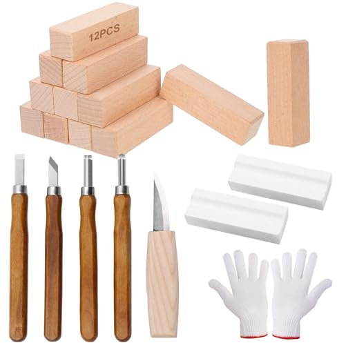 Wood Carving Tools Kit, 19 in 1 Wood Whittling Kits Include 12PCS Basswood Carving Blocks and 5PCS Whittling Tools, Ergonomic Carving Multitool, Chip Carving Tools Set for Beginners and Professionals