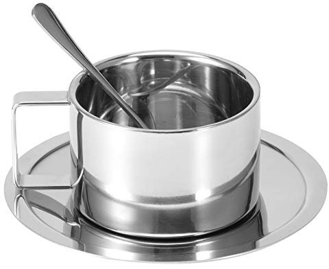 Coffee Cup and Saucer Set, Stainless Steel Tea Cup with Saucer and Spoon Luxury Metal Coffee Mug Tea Cup Set Cappuccino Mug Set, for Coffee Drinks Americano Latte Milk