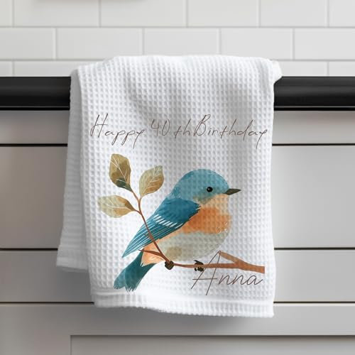 Paño de cocina personalizado personalizado con nombre personalizado, diseño de pájaros, petirrojo floral, rama de árbol, paño de cocina, taza de secado a mano, gofres para hornear, delantal de cocina