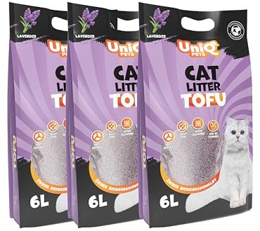 UNIQ PETS Tofu Katzenstreu Natürlich Lavendel 7,5kg 18L I Bio Katzenstreu klumpend Staubfrei I Naturreines tofu Cat Litter Geruchsneutralisierend I Klumpstreu Ohne Staub