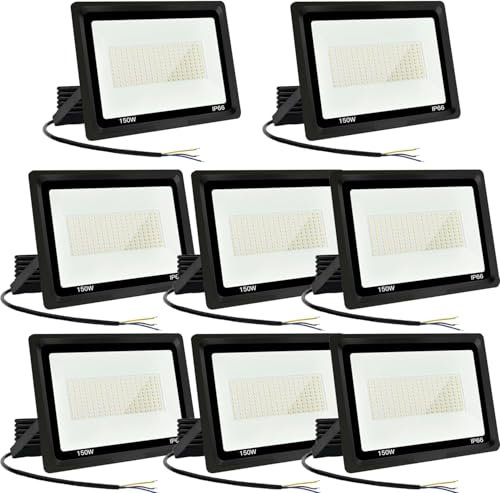 Jefedana Projecteur LED extérieur 150 W 8 pièces IP66 étanche 6000 K 15000 lm Projecteur LED super lumineux pour arrière-cour, garage, couloir, jardin