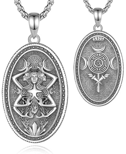 CELESTIA Damen Hekate Anhänger Halskette Silber 925, Verstellbare Edelstahlkette 61 cm - Gothic Mystisches Hexen Geschenk für Frauen Geburtstag, Valentinstag, Muttertag