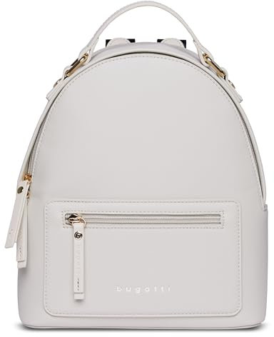 Bugatti Ella Rucksack klein für Damen, modischer Tagesrucksack in Saffiano-Art aus Kunstleder, beige