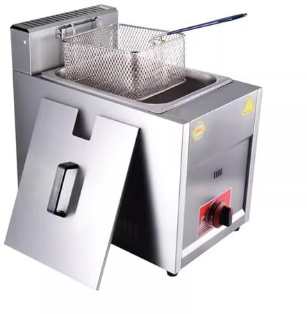 Friggitrice a Gas da 20 L, Friggitrici in Acciaio Inox con Frittura Cestello e Coperchi, Potenza di Fuoco Regolabile, Facile da Pulire, Friggitrice a Olios da Banco per Casa Commerciale (10L)