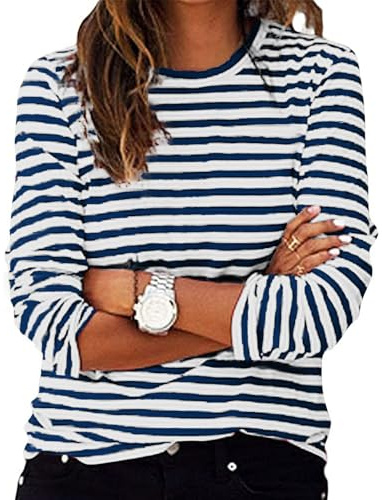 Ybing Gestreift Langarmshirt Damen Y2K Ringelshirt Casual Rundhals Bluse Locker Langarm Tshirt Leichte Pullover Bequem Sport Longshirt Baumwolle Longsleeve Oberteile Basic Tops Tunika