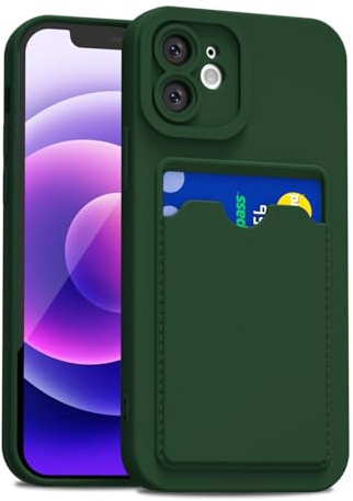 LoeoeL for iPhone 12 Mini Case with Card Holder Slim, Thin Silicone Wallet Phone Case with Credit Card Slot for Women Men, Soft Rubber Gel TPU with Pocket Shockproof Camera Cover, Dark Green