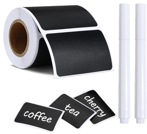 300 Pcs Tafel Aufkleber Wasserdichte Etiketten Selbstklebend Ablösbare Universal-Aufkleber mit 2 Stift für Gläser Küche Gewürzgläser Flaschen 55x35mm