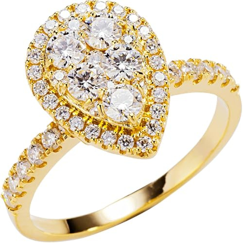 AMDXD Echt Pärchen Ringe 14 Karat Au585 Gelbgold, Tropfen Verlobungsring mit Labor Erstellt Diamant, Trauringe Diamantring 14K Gold, Gr.58 (18.5)
