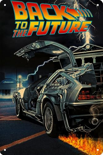Vintage Racing Tin Sign, Retro Garage Metal Sign, Car Lover Gift,Wall Decor for Man Cave,Cars Room,Bar, Cafes Pubs,Outdoor Patio 8x12 Inches (back to the future)
