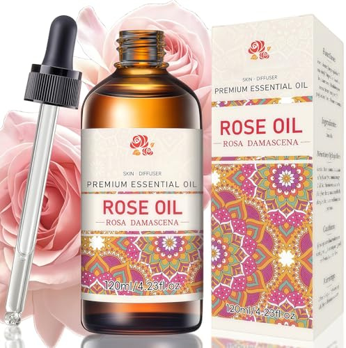 Rose Oil for Face & Body - Anti-Aging & Scar Treatment for Dry Skin, Stretch Marks, Scalp & Nails, Natural Scented Massage Oil for Radiant Glow