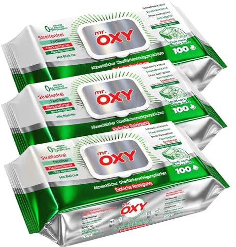 Mr. OXY Maxima Allzweck-Reinigungstücher Streifenfrei, Fettlösend, Schnell Trocknend, Duft nach Weißer Seife – Mit Weißem Essig & Natron – Ohne Nachspülen, Einfache Reinigung (Pack of 3)