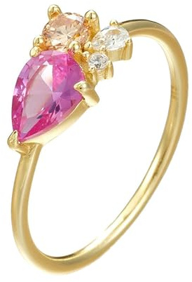 Skcess 9K Gelbgold Promise Ring, Eternity Ring Synthetischer Rosa Saphir Rosa Citrin-Moissanit Größe 57 (18.1)