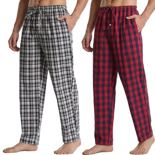 BEGIANT Bas de Pyjama Homme à Carreaux Pantalon de Nuit Tissé Léger avec Poches et Cordon Vêtement de Détente Coupe Droite