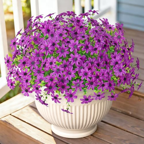 ASTNIC Fiori artificiali, 8 mazzi di margherite artificiali con eucalipto essiccati, fiori artificiali come veri, resistenti ai raggi UV, per decorazione da giardino, decorazione funerale, resistente