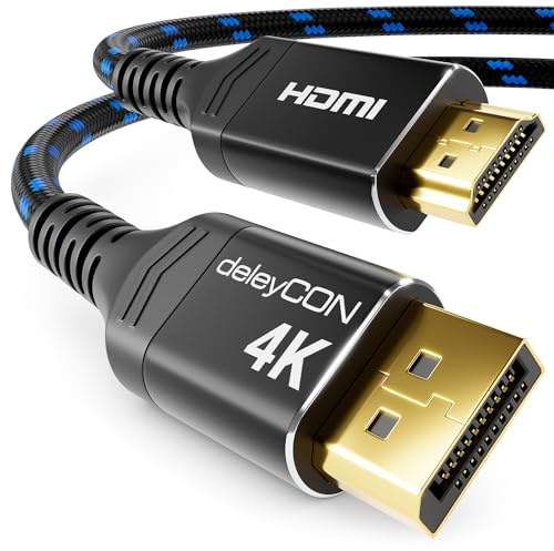 deleyCON 5m 4K DisplayPort auf HDMI Kabel (Für HDMI Monitor, TV, Beamer) - 4K@60Hz - Aluminium-Stecker + Nylonkabel - für DP Computer, PC, Grafikkarte