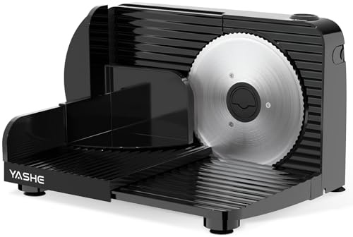 YASHE Foldable Electric Food Slicer, 180W Meat Slicer with Adjustable Thickness 0–15 mm, 17 cm Stainless Steel Blade, Compact & Easy to Store for Meat, Cheese, Bread & Vegetables, Black