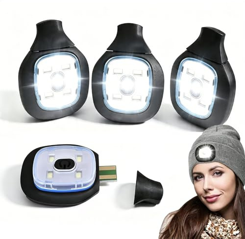 USB Rechargeable Light for LED Beanie Hat, 4 Pack Replaceable Headlamp for Knitted Cap, Super Bright Hands-Free Torch with 3 Modes, DIY Clip-On Light for Dog Walking, Night Running, Camping, Fishing