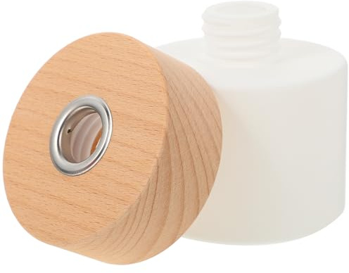 Lurrose Zylindrische Aromatherapie Diffusorflasche 100ml aus Glas mit Holzdeckel Wiederverwendbar für Ätherische Öle und Raumduft Zuhause