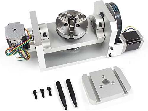 CNC Milling Machine Rotary Table with 3 Jaw Chuck, 100mm, 5-Axis Indexing Dividing Head for Routing and Engraving, Includes Nema 23 Stepper Motor