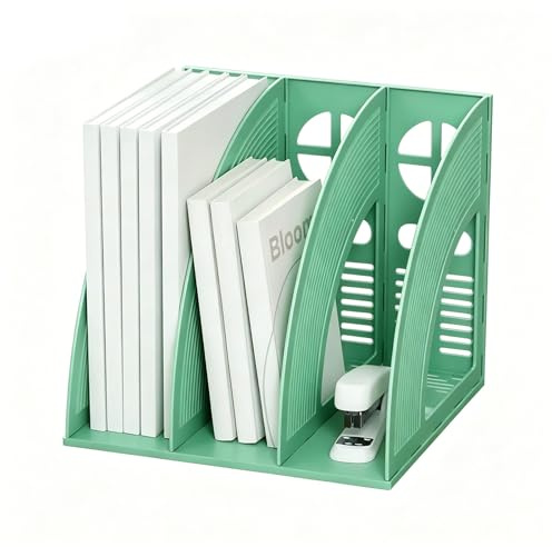LdawyDE Stehsammler A4 Kunststoff, Zeitschriftensammler 3 Fächer, Grün | Stehordner Plastik, Schreibtisch Ablager Ordner Organizer, für Büro School Aufbewahrung Mappen Bücher