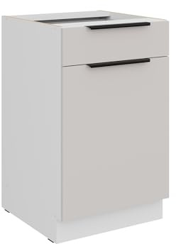 Kuechen-preisbombe Küchen Unterschrank 50 cm Como Kaschmir beige matt + Weiß matt Vollauszug Soft-Close Küche Küchenzeile Einbauküche Küchenblock