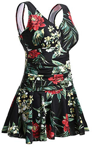 Summer Mae Damen Badekleid Plus Size Geblümt Figurformender Einteiler Badeanzug Swimsuit 42-44-L