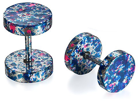 JewelryWe Schmuck 8MM Edelstahl Double Flared Fake Plug Ohrstecker Ohrpiercing Cheater Illusion Tunnel Barbell Stud Ohrringe Camouflage Unisex Lila