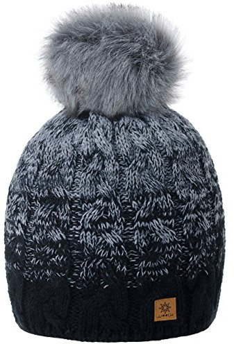 MFAZ Morefaz Ltd Damen Herren Winter Beanie Strickmütze Mütze Wurm Fleece Bommel Fashion SKI (Black Grey)