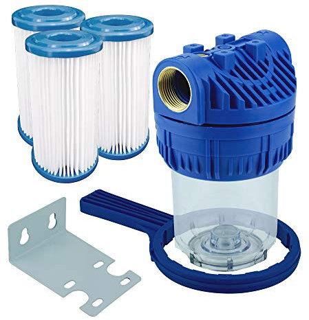 Wasserfilter 5 Anschluß 1 Gewindeanschluss aus Metall. Vorfilter für Gartenpumpe Hauswasserwerke Schmutzfilter 3x Filtereinsatz (Faltenfilter)