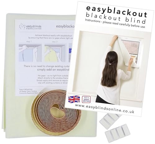 Easyblinds easyblackout Blackout Blind, Any Shape/Size Up To 250 x 135cm, CREAM (others available), Self-Adhesive Attachments, Patented Design For Full Blackout, Easy To Use, Temporary Or Permanent