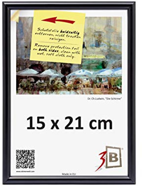 3-B Cadre de l'image FOTO - 15x21 (A5) - noir - cadre photo en plastique, mural et de table, avec verre acrylique