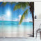 ABAKUHAUS Strand Duschvorhang, Tropical Seashore Palms, Stoffliches Gewebe Badezimmerdekorationsset mit Haken, 175 x 200 cm, Farngrün Himmelblau