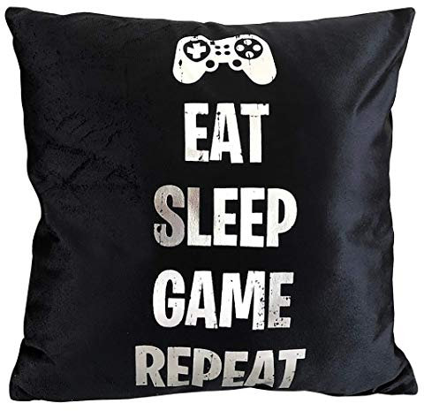 Sass Party & Gifts Eat Sleep Game Repeat Cushion Cover - Great Gift for A Gaming Fan