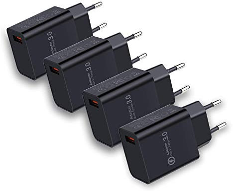 【4 pacchi】Quick Charge 3.0, Ricarica rapida 18 W. Adattatore di alimentazione USB Presa a muro per Caricabatterie wireless QI da 10 W, iPad Pro, tablet, iPhone, Samsung Galaxy, LG, HTC