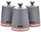 Tower T826131GRY Cavaletto Set of 3 Storage Canisters for Tea/Coffee/Sugar, Steel, Grey and Rose Gold