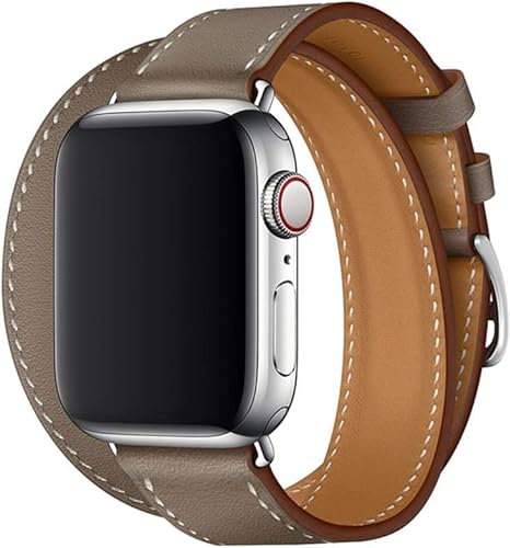 Aergood Leather Strap,Compatible with Apple Watch Replacement 38mm 40mm 41mm 42mm 44mm 45mm Genuine Leather Band for iwatch Series 7 6 5 4 3 2 1 SE (42/44/45mm, Double Tour-Coffee)